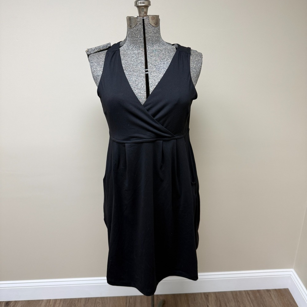 Eddie Bauer Aster Crossover A-Line Dress Womens PM Black Stretch Surplice Neck